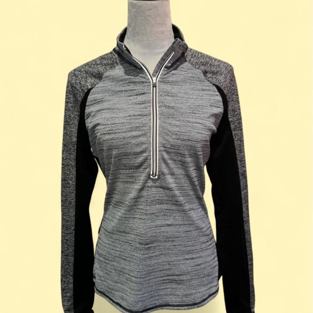 Athleta Women Medium Gray Heathered Half Zip Pullover Long Sleeve Running Top